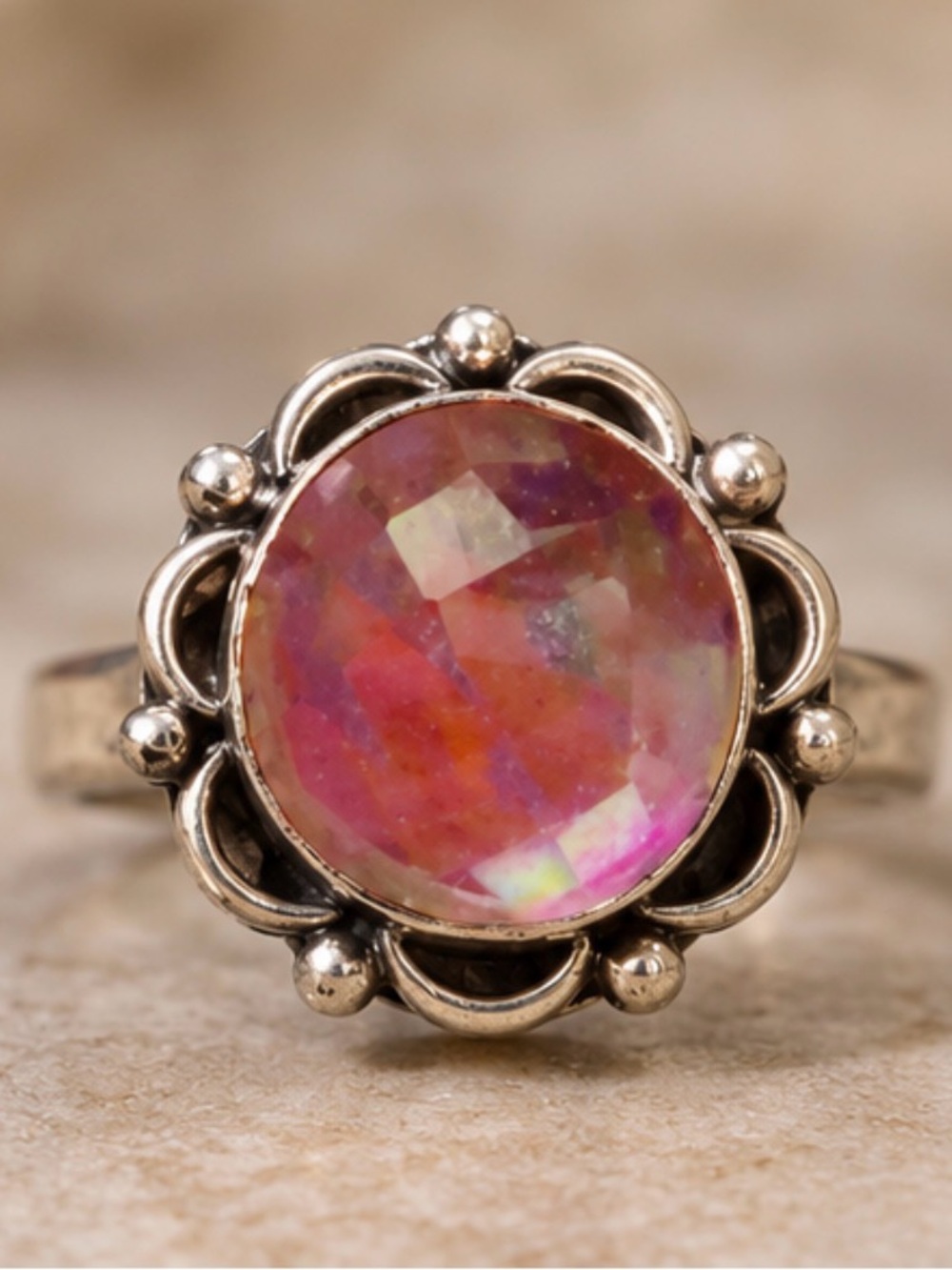 925 strling Silver Ring with Pink crystal-Like Gemstone